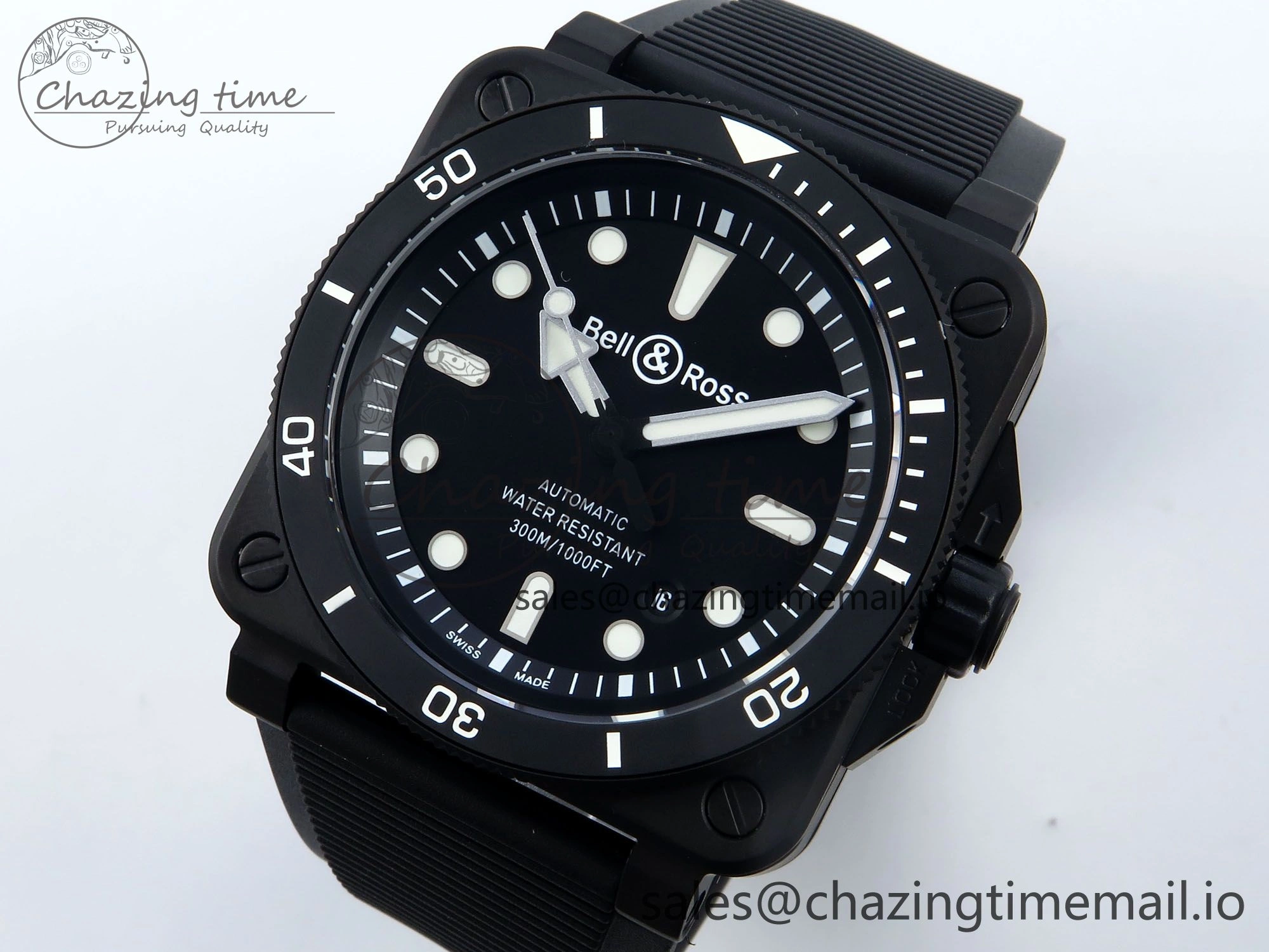Fashionable BR03 Diver BRF 1:1 Best Edition Black Dial on Black Rubber Strap A 5166