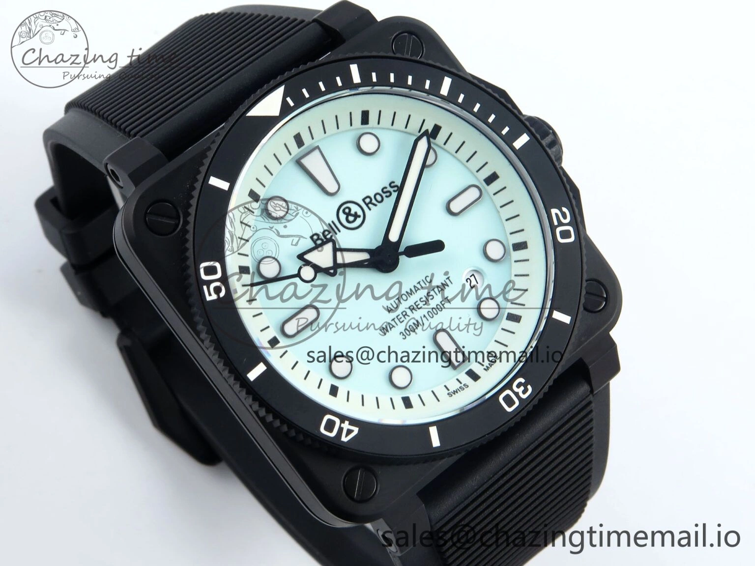 Youthful BR03 Diver BRF 1:1 Best Edition Pale Blue Dial on Black Rubber Strap A 5165