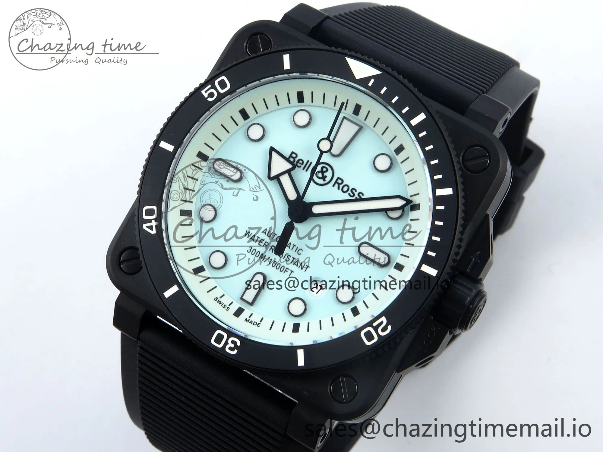 Youthful BR03 Diver BRF 1:1 Best Edition Pale Blue Dial on Black Rubber Strap A 5165