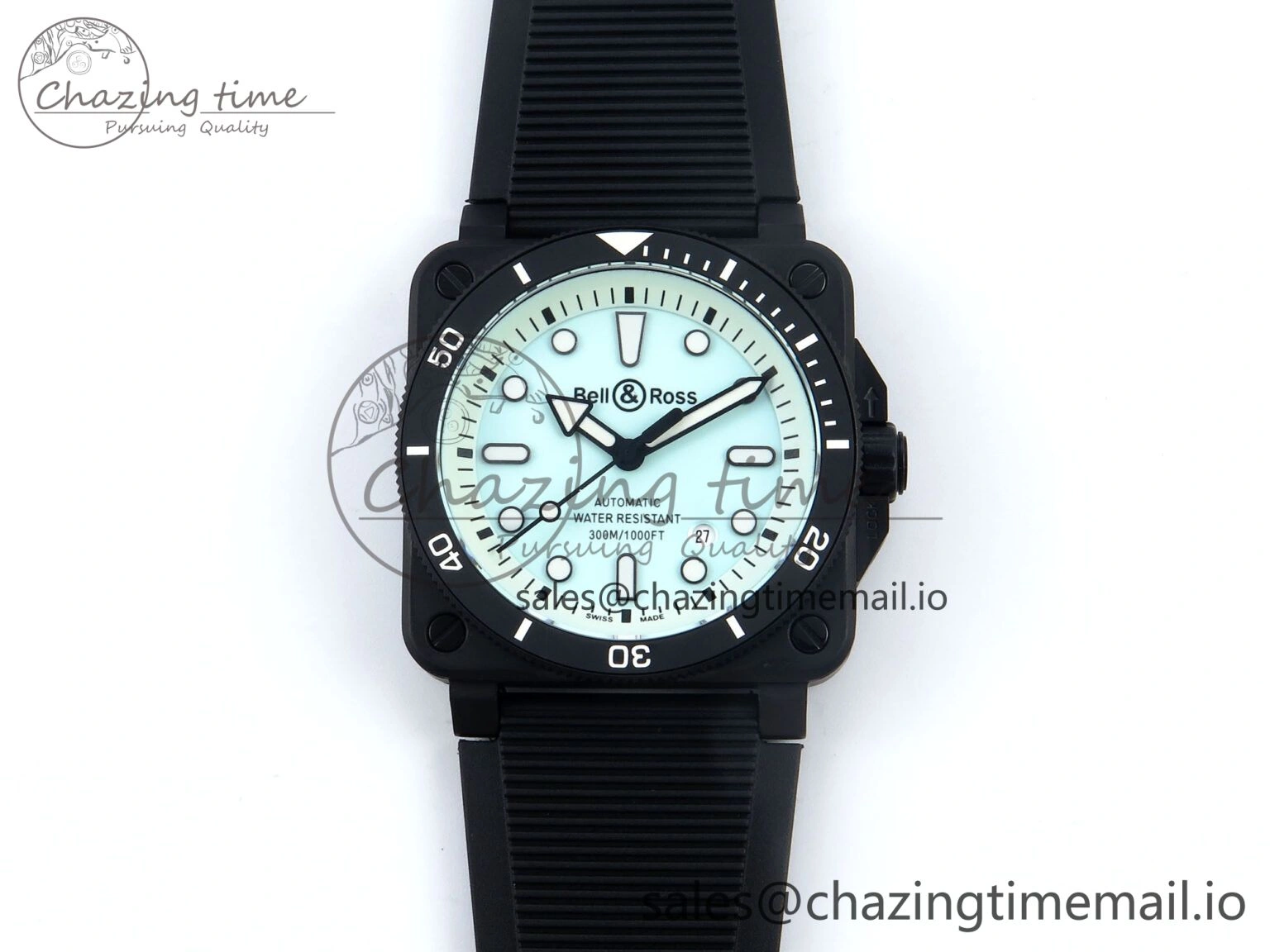 Youthful BR03 Diver BRF 1:1 Best Edition Pale Blue Dial on Black Rubber Strap A 5165