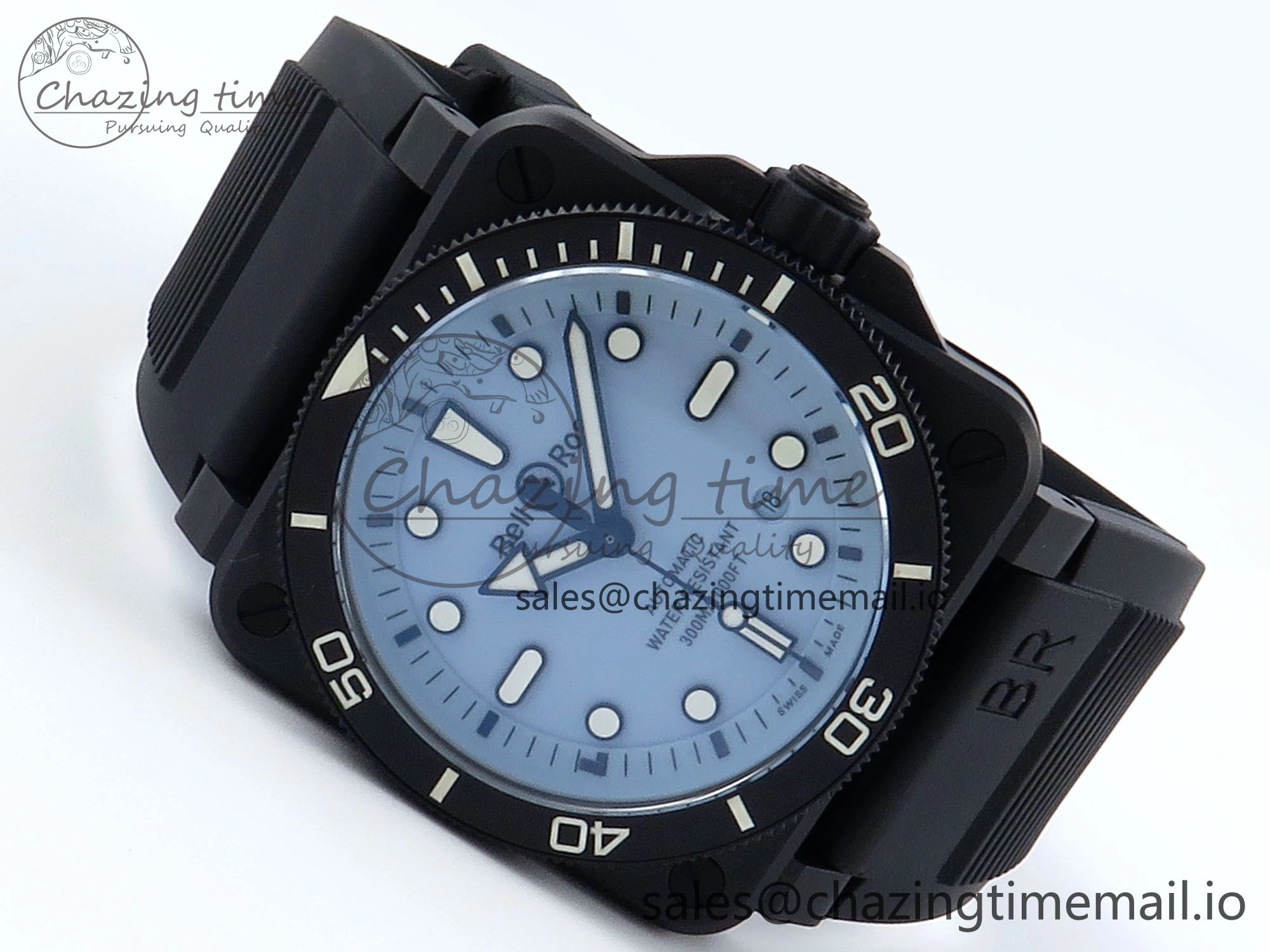 BR03 Full Lume M+F 1:1 Best Edition Blue Dial on Black Rubber Strap A TechFriendly 5151