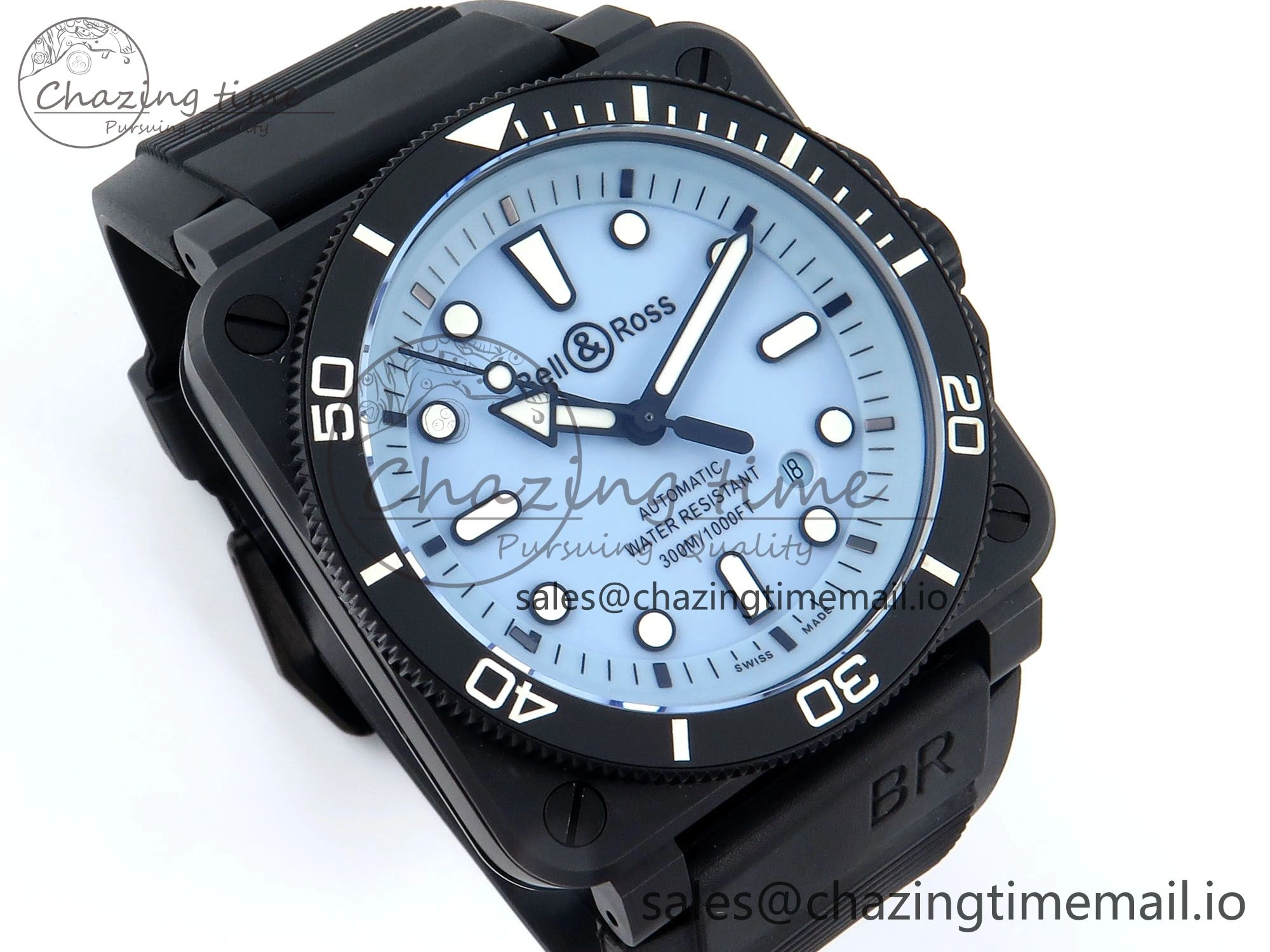 BR03 Full Lume M+F 1:1 Best Edition Blue Dial on Black Rubber Strap A TechFriendly 5151