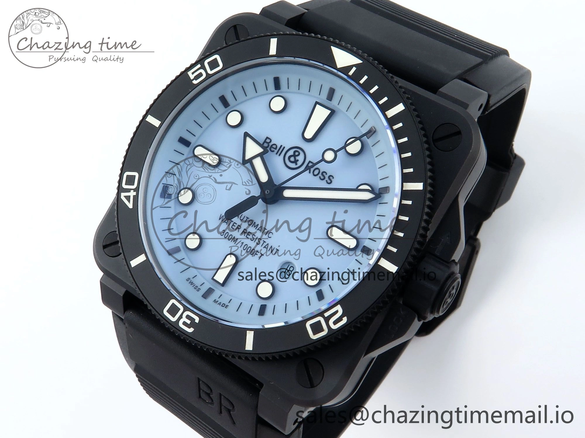 BR03 Full Lume M+F 1:1 Best Edition Blue Dial on Black Rubber Strap A TechFriendly 5151