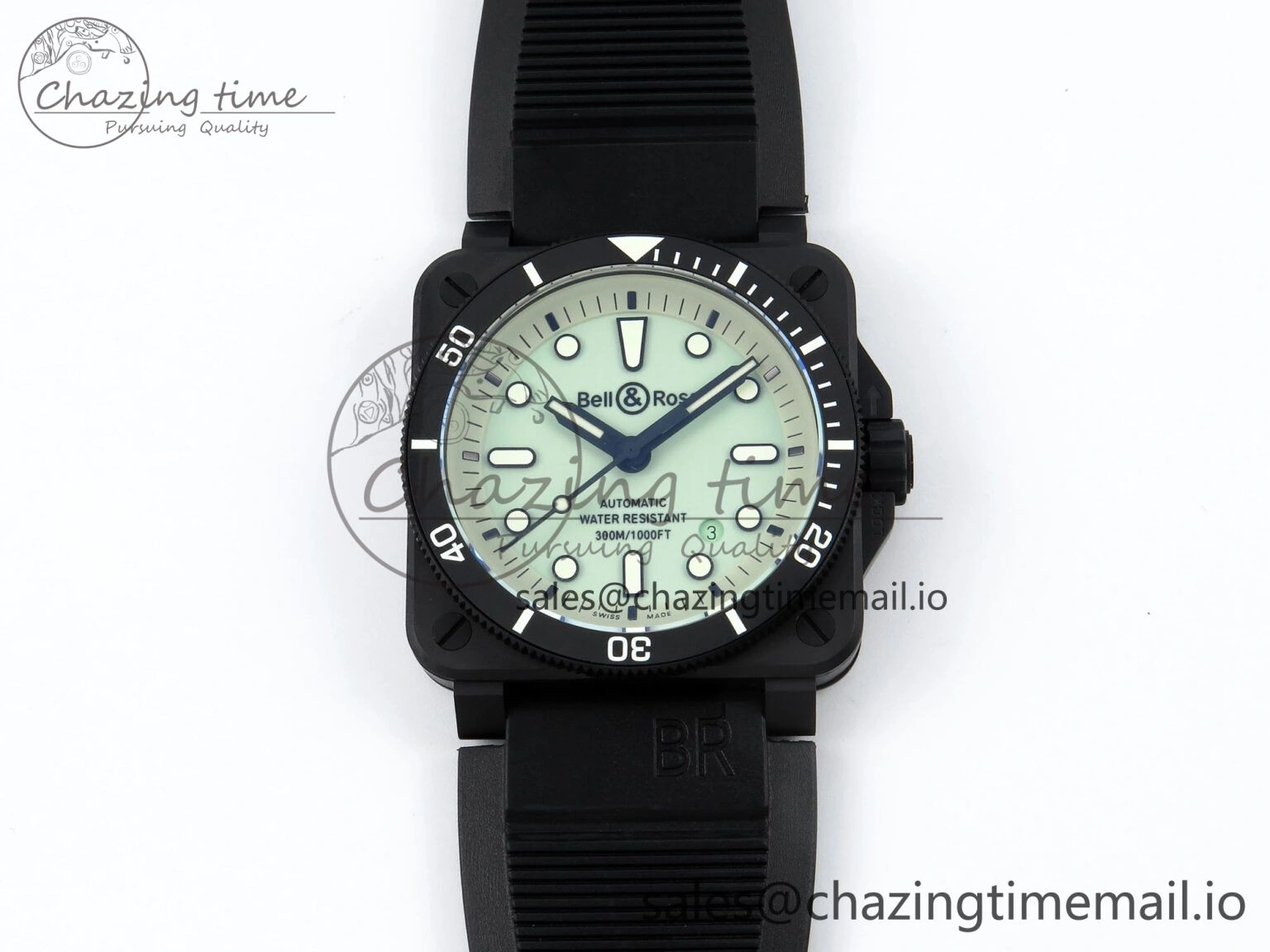 BR03 Full Lume M+F 1:1 Best Edition Green Dial on Black Rubber Strap A SoftTouch 5149