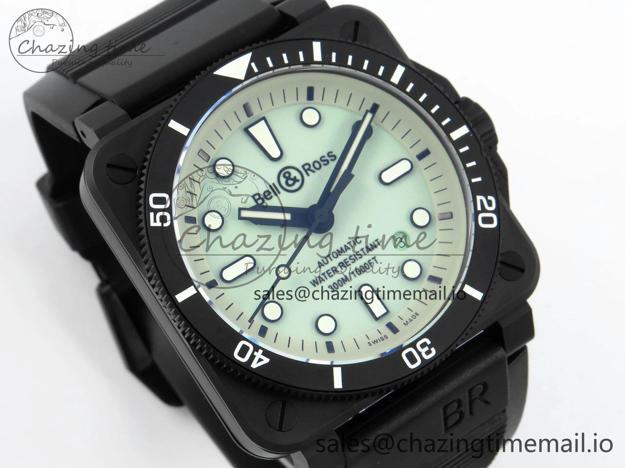 BR03 Full Lume M+F 1:1 Best Edition Green Dial on Black Rubber Strap A SoftTouch 5149