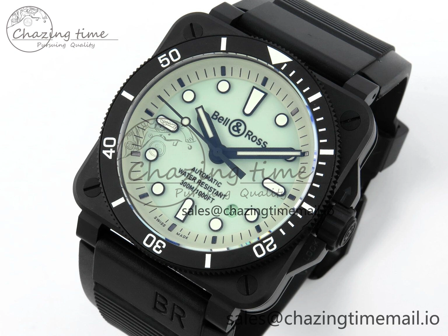 BR03 Full Lume M+F 1:1 Best Edition Green Dial on Black Rubber Strap A SoftTouch 5149
