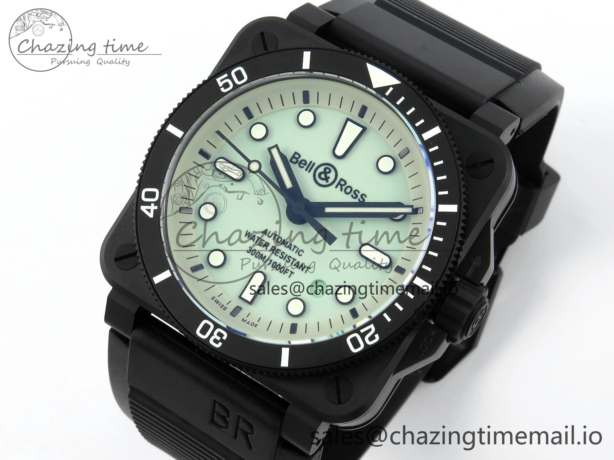 BR03 Full Lume M+F 1:1 Best Edition Green Dial on Black Rubber Strap A SoftTouch 5149