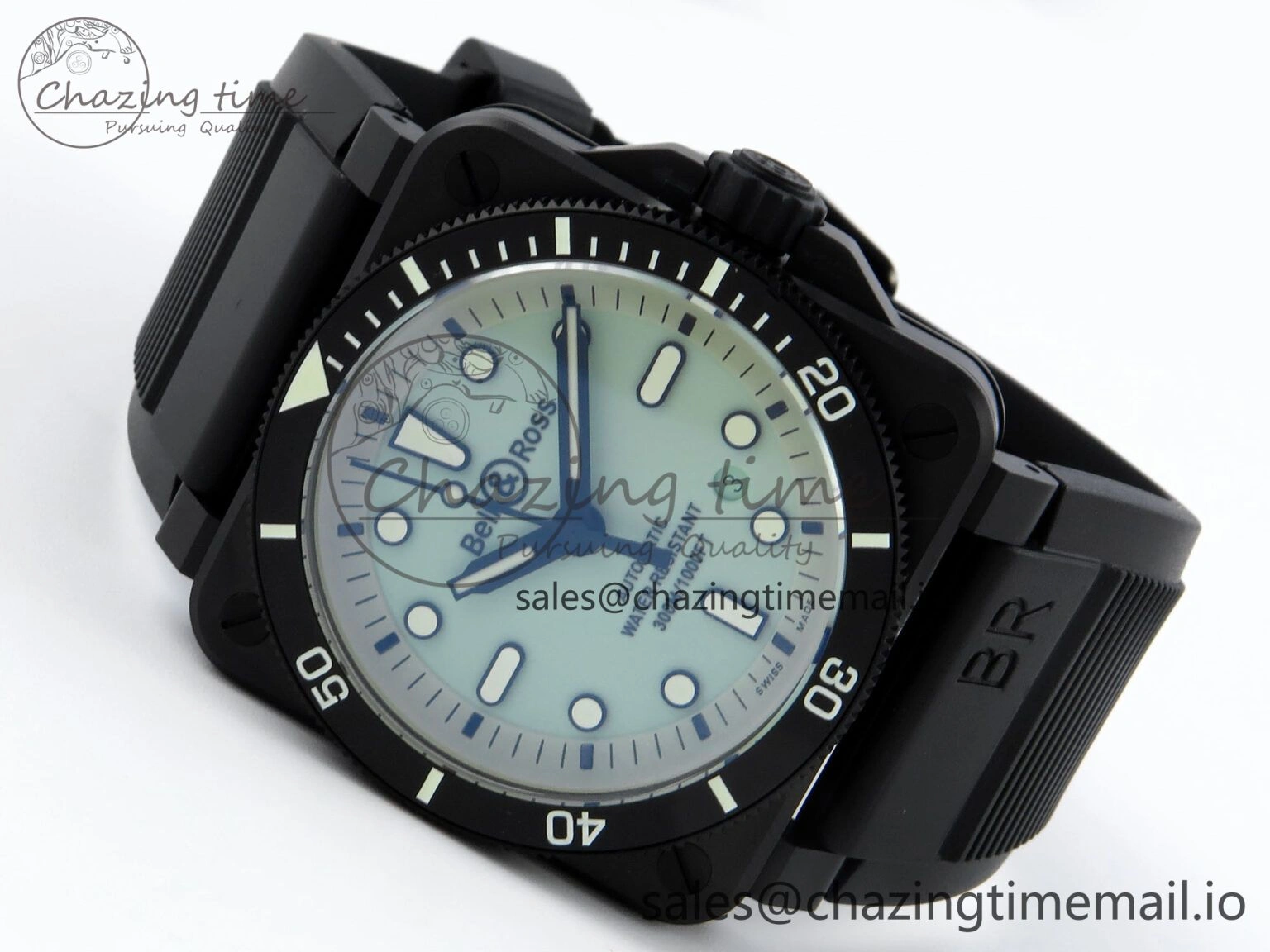 BR03 Full Lume M+F 1:1 Best Edition Green Dial on Black Rubber Strap A SoftTouch 5149