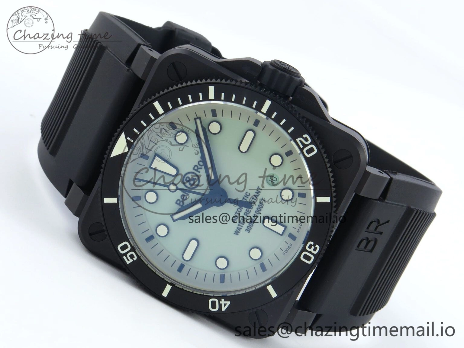 Unisex BR03A Instruments BRF 1:1 Best Edition Pale Green Dial on Black Rubber Strap A 5156