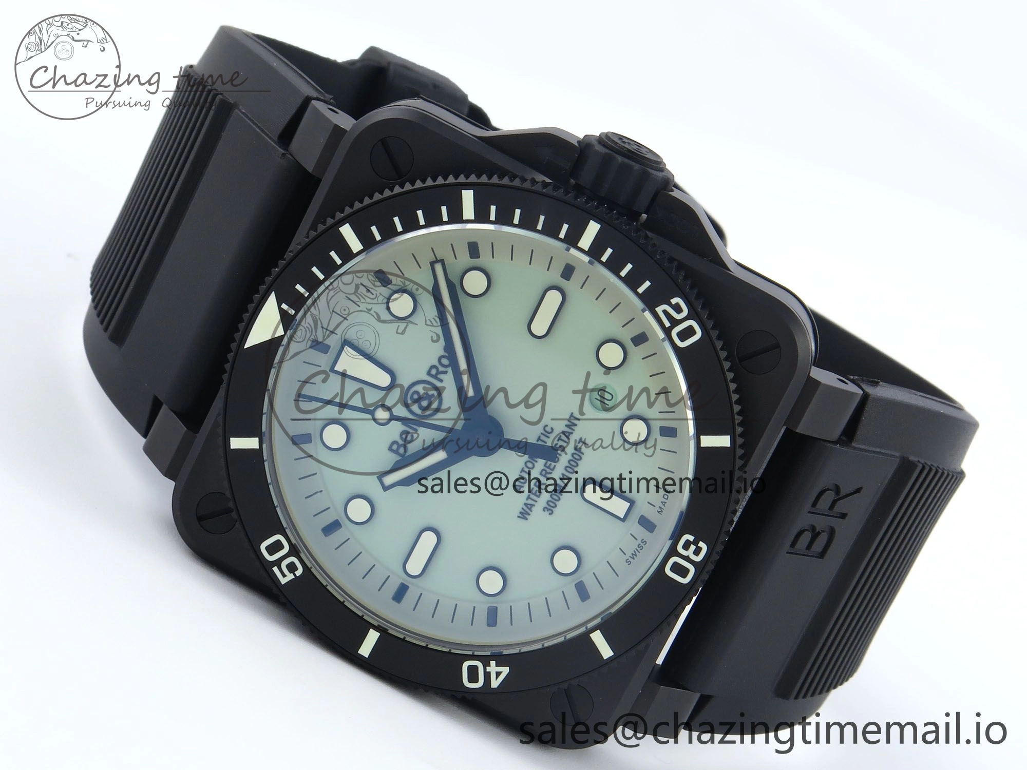 Unisex BR03A Instruments BRF 1:1 Best Edition Pale Green Dial on Black Rubber Strap A 5156
