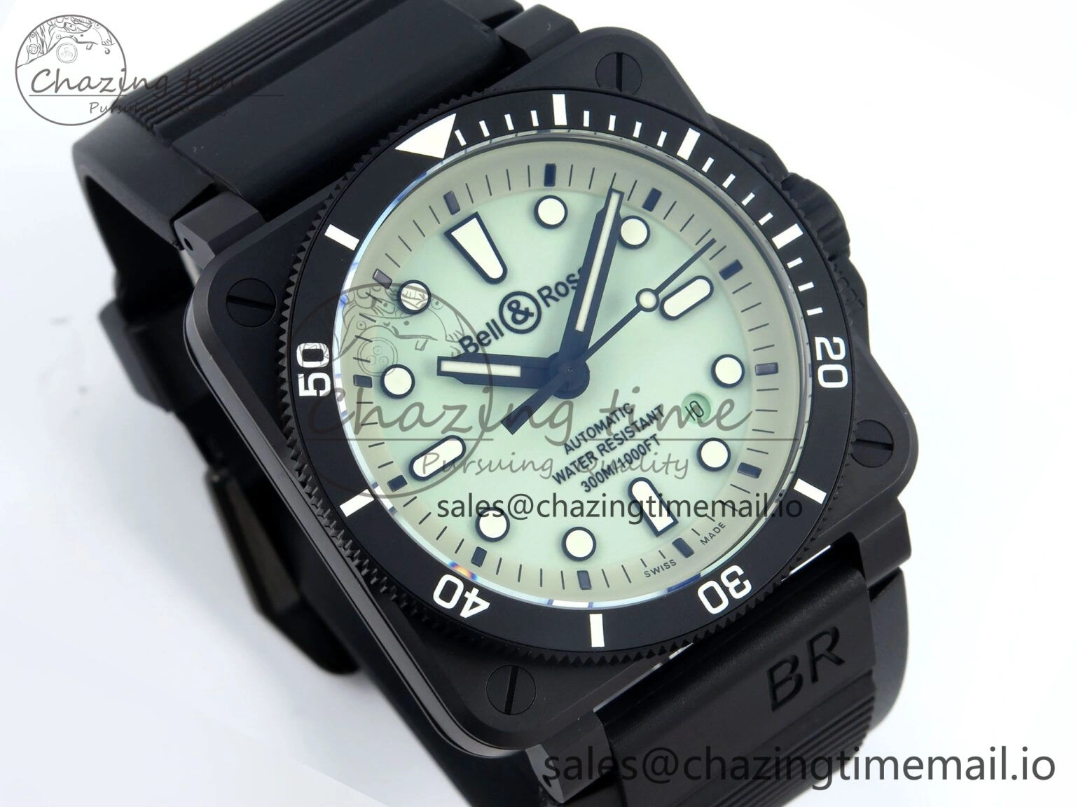 Unisex BR03A Instruments BRF 1:1 Best Edition Pale Green Dial on Black Rubber Strap A 5156