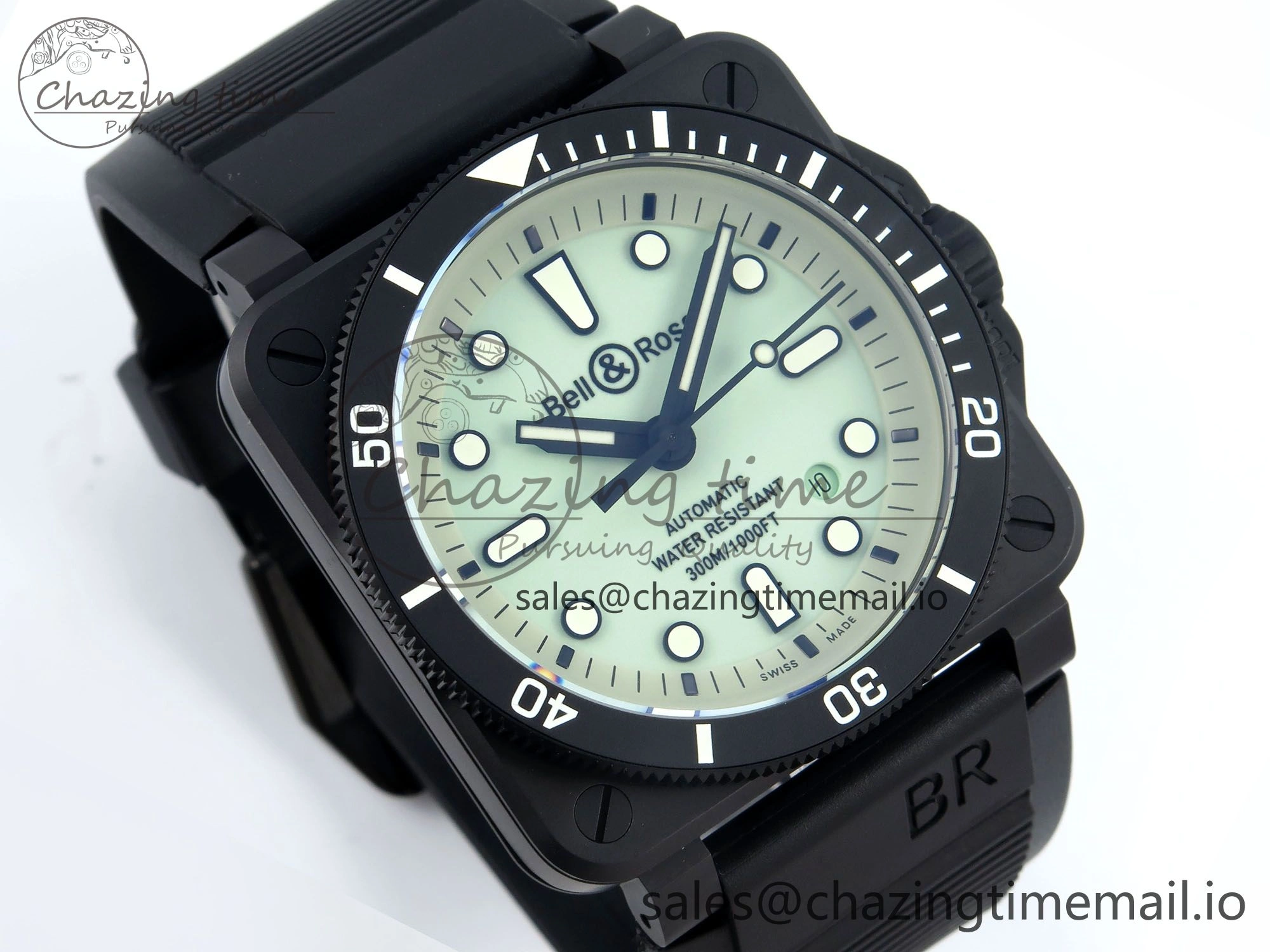 Unisex BR03A Instruments BRF 1:1 Best Edition Pale Green Dial on Black Rubber Strap A 5156
