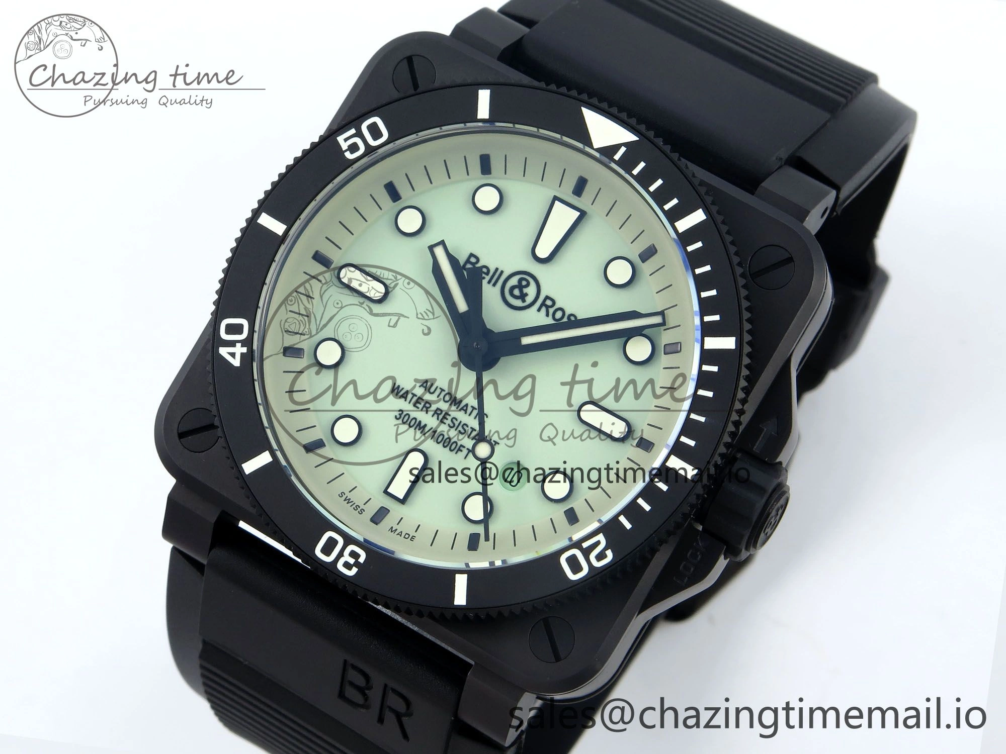 Unisex BR03A Instruments BRF 1:1 Best Edition Pale Green Dial on Black Rubber Strap A 5156