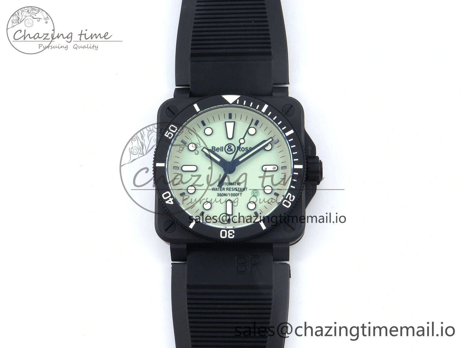 Unisex BR03A Instruments BRF 1:1 Best Edition Pale Green Dial on Black Rubber Strap A 5156