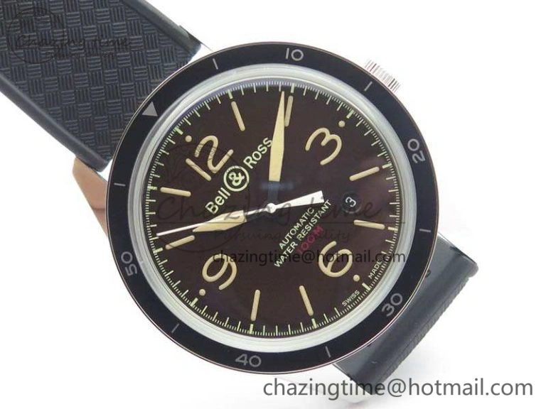 BR123 Vintage SS Brown Dial On Black Rubber Strap MIYOTA FastDry 5215