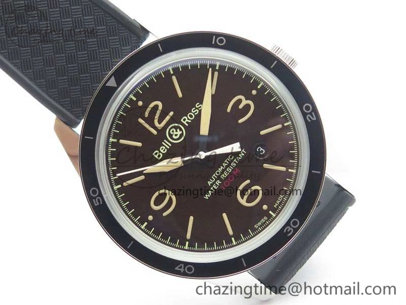 BR123 Vintage SS Brown Dial On Black Rubber Strap MIYOTA FastDry 5215