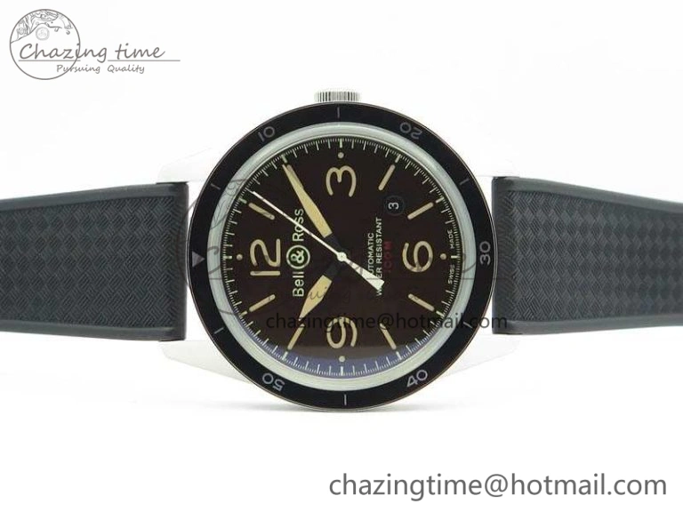 BR123 Vintage SS Brown Dial On Black Rubber Strap MIYOTA FastDry 5215