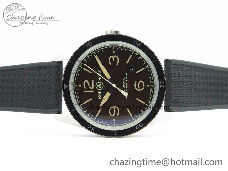 BR123 Vintage SS Brown Dial On Black Rubber Strap MIYOTA FastDry 5215