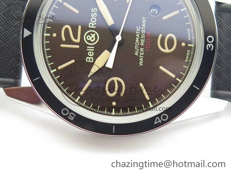 BR123 Vintage SS Brown Dial On Black Rubber Strap MIYOTA FastDry 5215