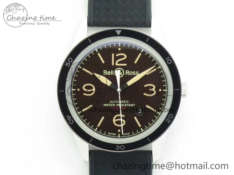 BR123 Vintage SS Brown Dial On Black Rubber Strap MIYOTA FastDry 5215