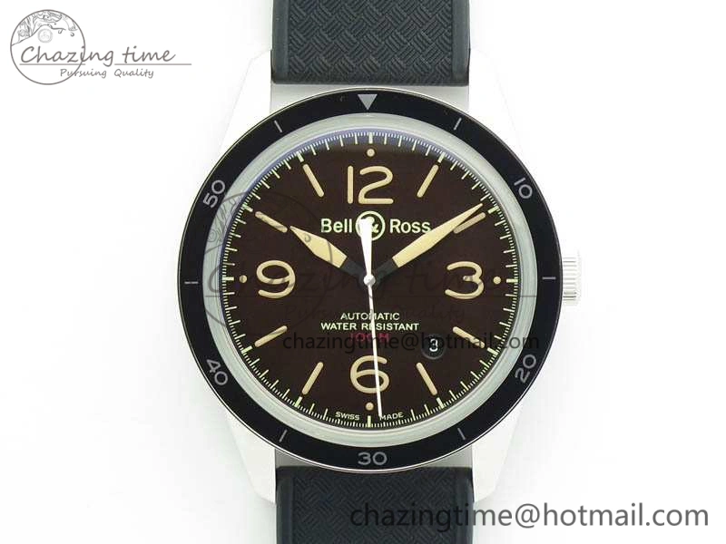 BR123 Vintage SS Brown Dial On Black Rubber Strap MIYOTA FastDry 5215