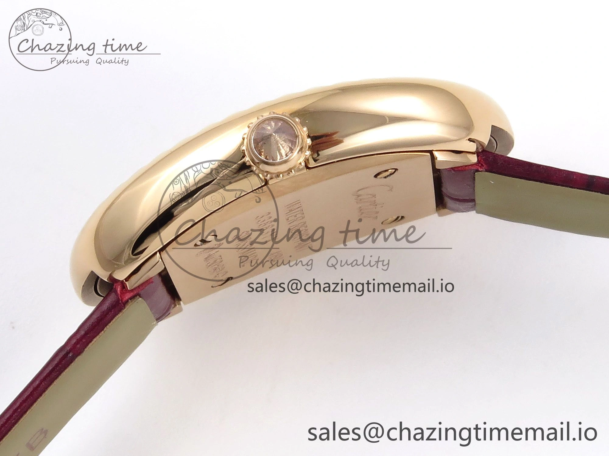 Fashionable Baignoire De Cartier RG AF 1:1 Best Edition Silver Dial Diamonds Bezel on Red Leather Strap Ronda Quartz 5863