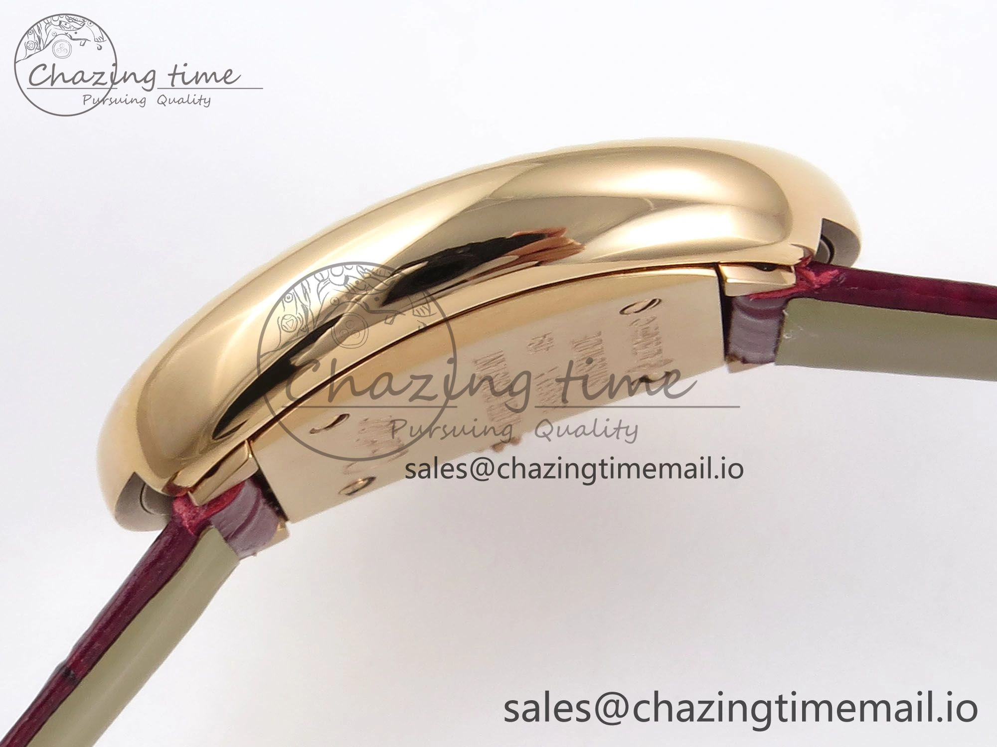 Fashionable Baignoire De Cartier RG AF 1:1 Best Edition Silver Dial Diamonds Bezel on Red Leather Strap Ronda Quartz 5863