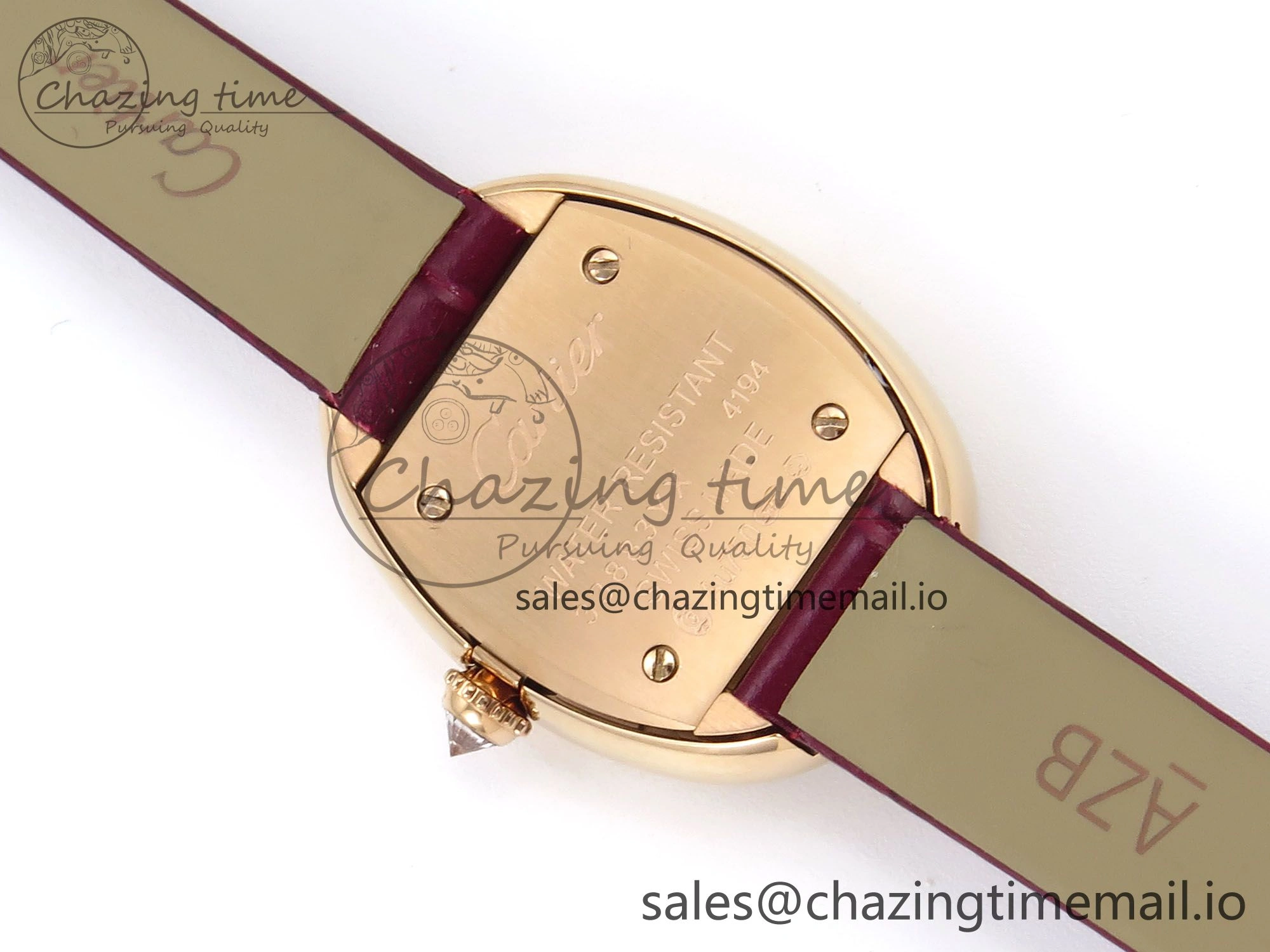 Fashionable Baignoire De Cartier RG AF 1:1 Best Edition Silver Dial Diamonds Bezel on Red Leather Strap Ronda Quartz 5863
