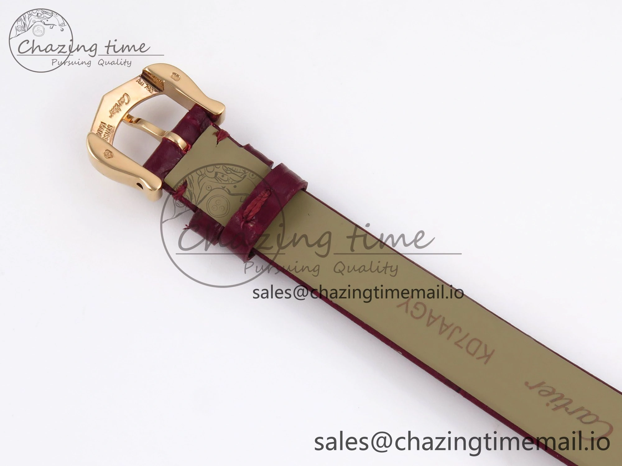 Fashionable Baignoire De Cartier RG AF 1:1 Best Edition Silver Dial Diamonds Bezel on Red Leather Strap Ronda Quartz 5863