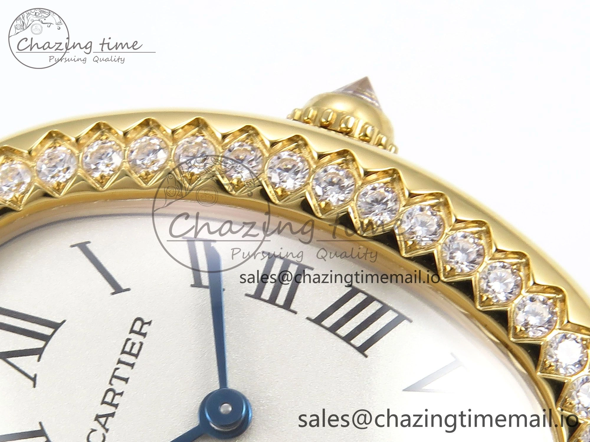 FlexibleFit Baignoire De Cartier YG AF 1:1 Best Edition Silver Dial Diamonds Bezel on Green Leather Strap Ronda Quartz 5861