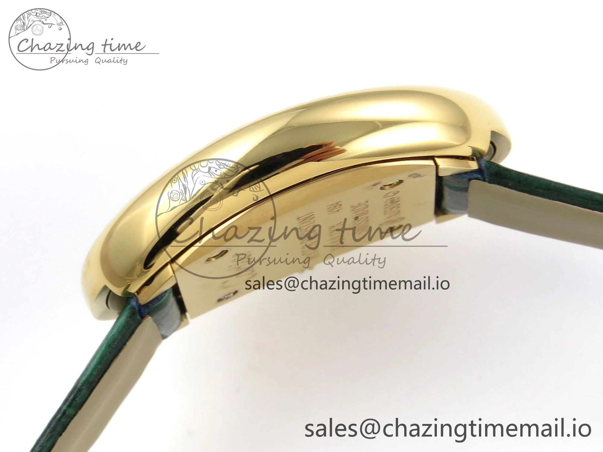 FlexibleFit Baignoire De Cartier YG AF 1:1 Best Edition Silver Dial Diamonds Bezel on Green Leather Strap Ronda Quartz 5861