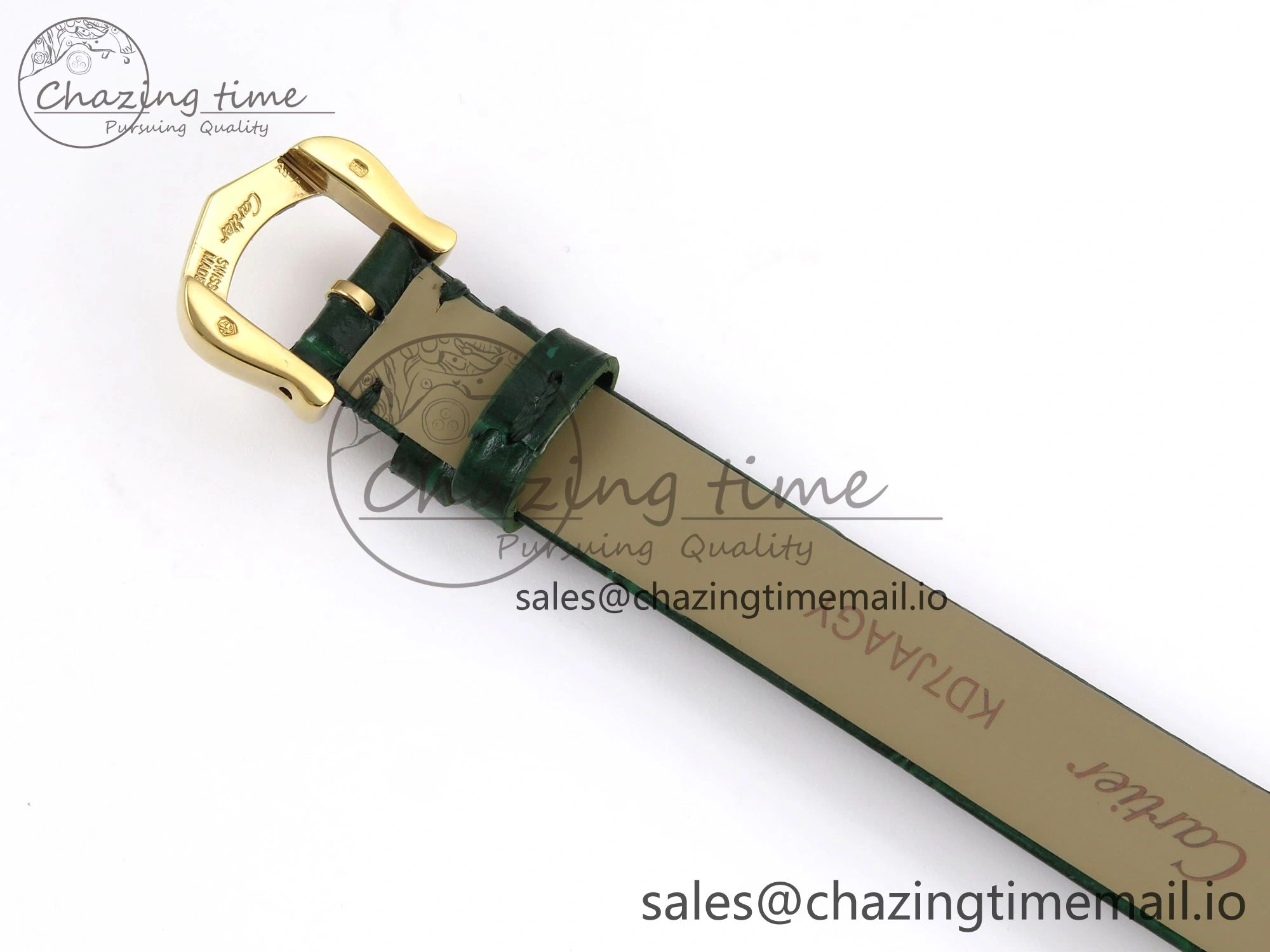 FlexibleFit Baignoire De Cartier YG AF 1:1 Best Edition Silver Dial Diamonds Bezel on Green Leather Strap Ronda Quartz 5861