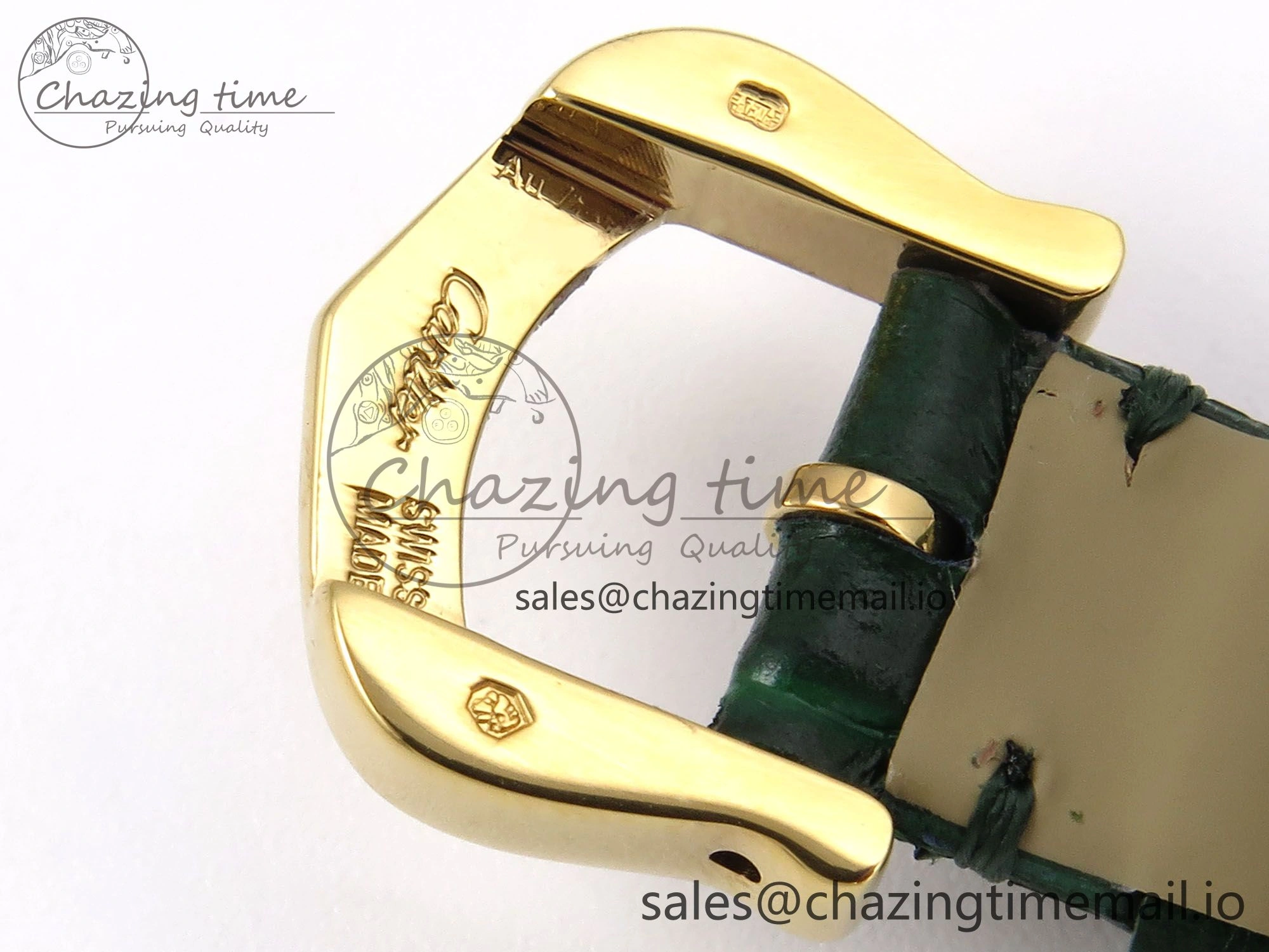 FlexibleFit Baignoire De Cartier YG AF 1:1 Best Edition Silver Dial Diamonds Bezel on Green Leather Strap Ronda Quartz 5861