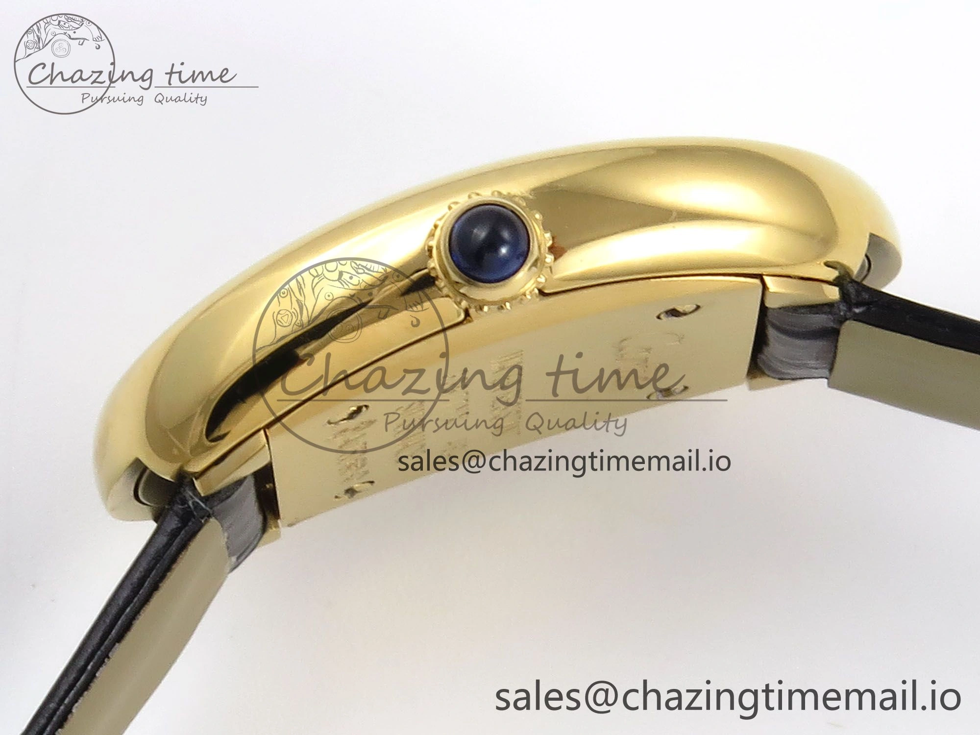 Lightweight Baignoire De Cartier YG AF 1:1 Best Edition Silver Dial on Black Leather Strap Ronda Quartz 5865