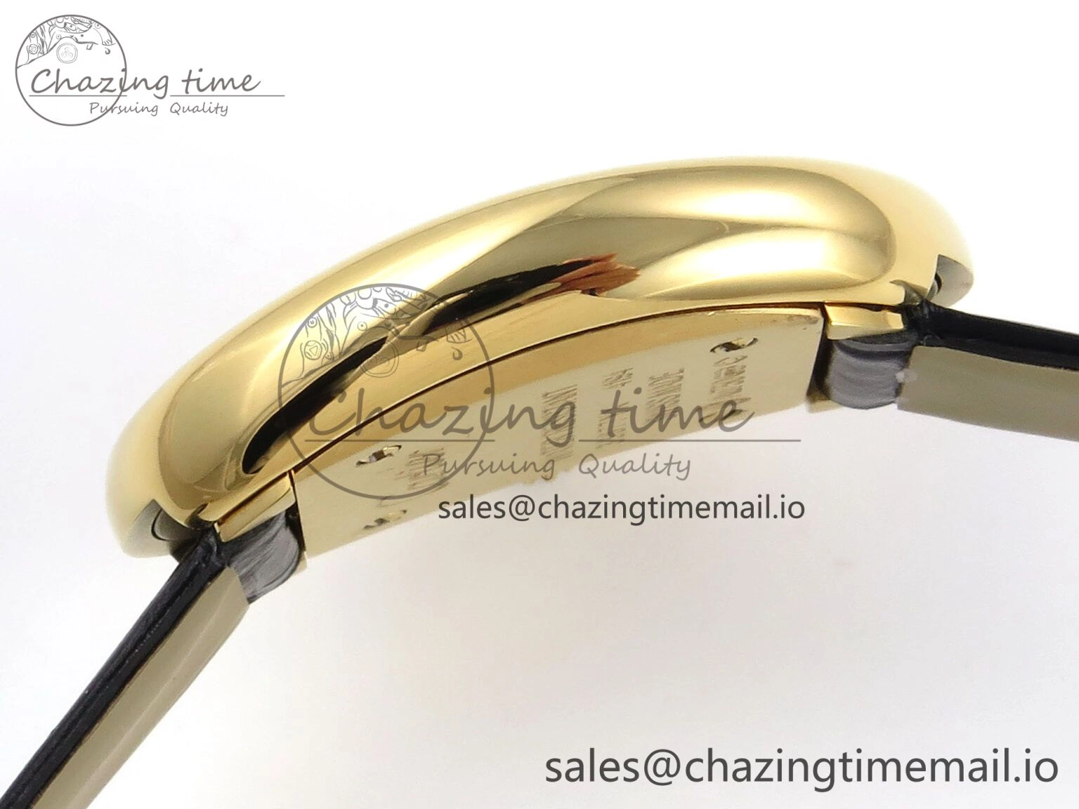 Lightweight Baignoire De Cartier YG AF 1:1 Best Edition Silver Dial on Black Leather Strap Ronda Quartz 5865