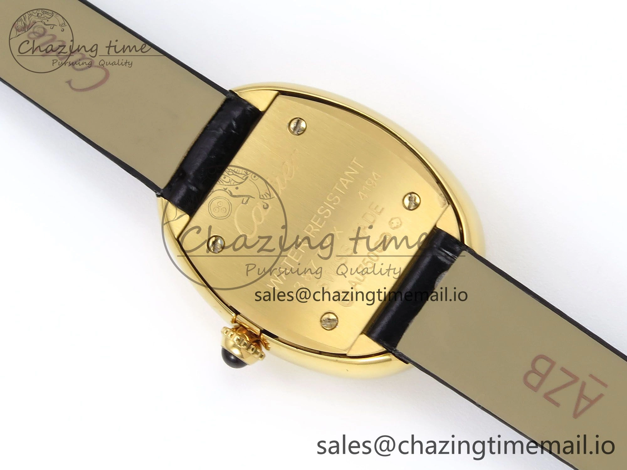 Lightweight Baignoire De Cartier YG AF 1:1 Best Edition Silver Dial on Black Leather Strap Ronda Quartz 5865