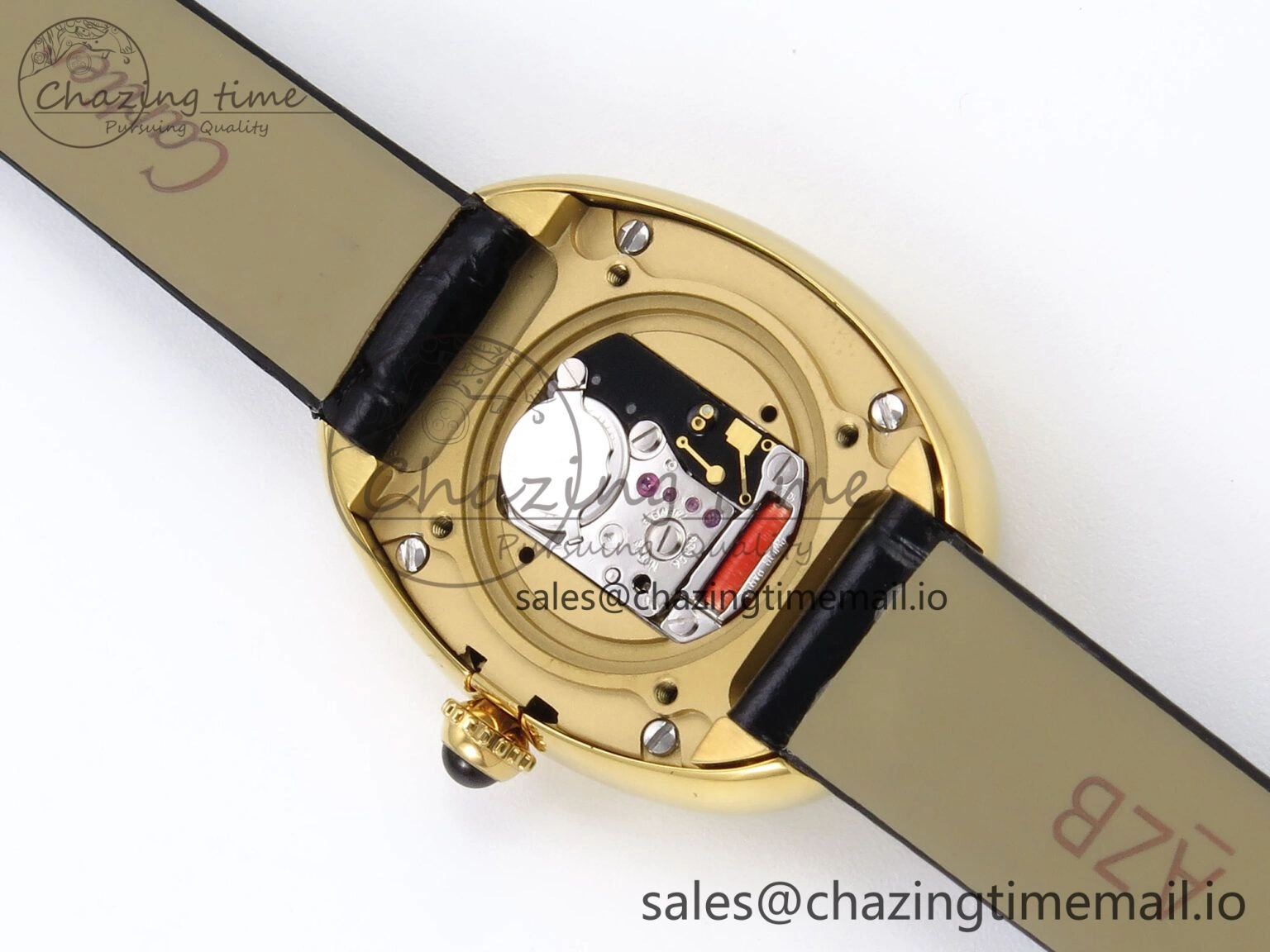 Lightweight Baignoire De Cartier YG AF 1:1 Best Edition Silver Dial on Black Leather Strap Ronda Quartz 5865