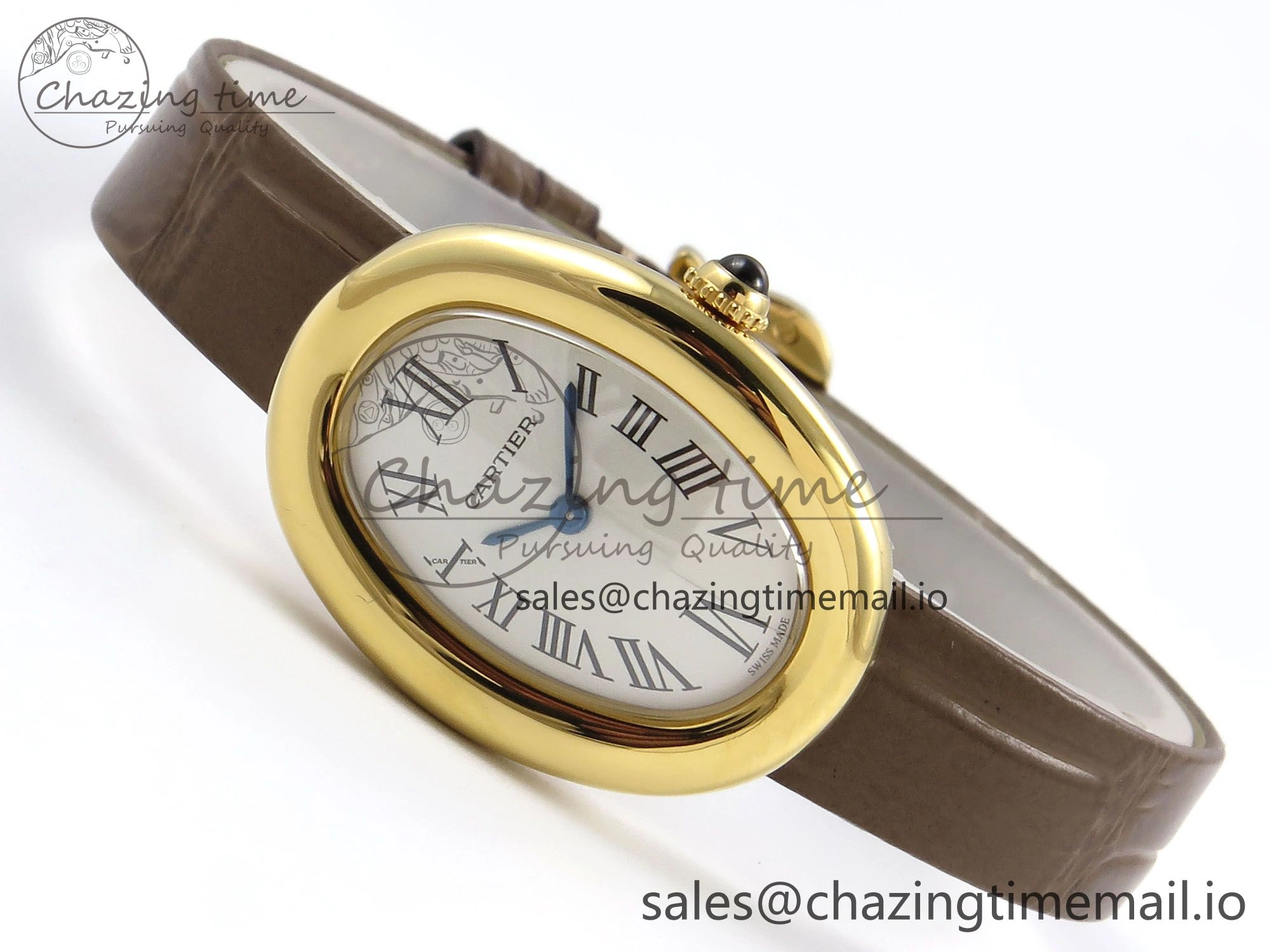 SmartChoice Baignoire De Cartier YG AF 1:1 Best Edition Silver Dial on Brown Leather Strap Ronda Quartz 5862