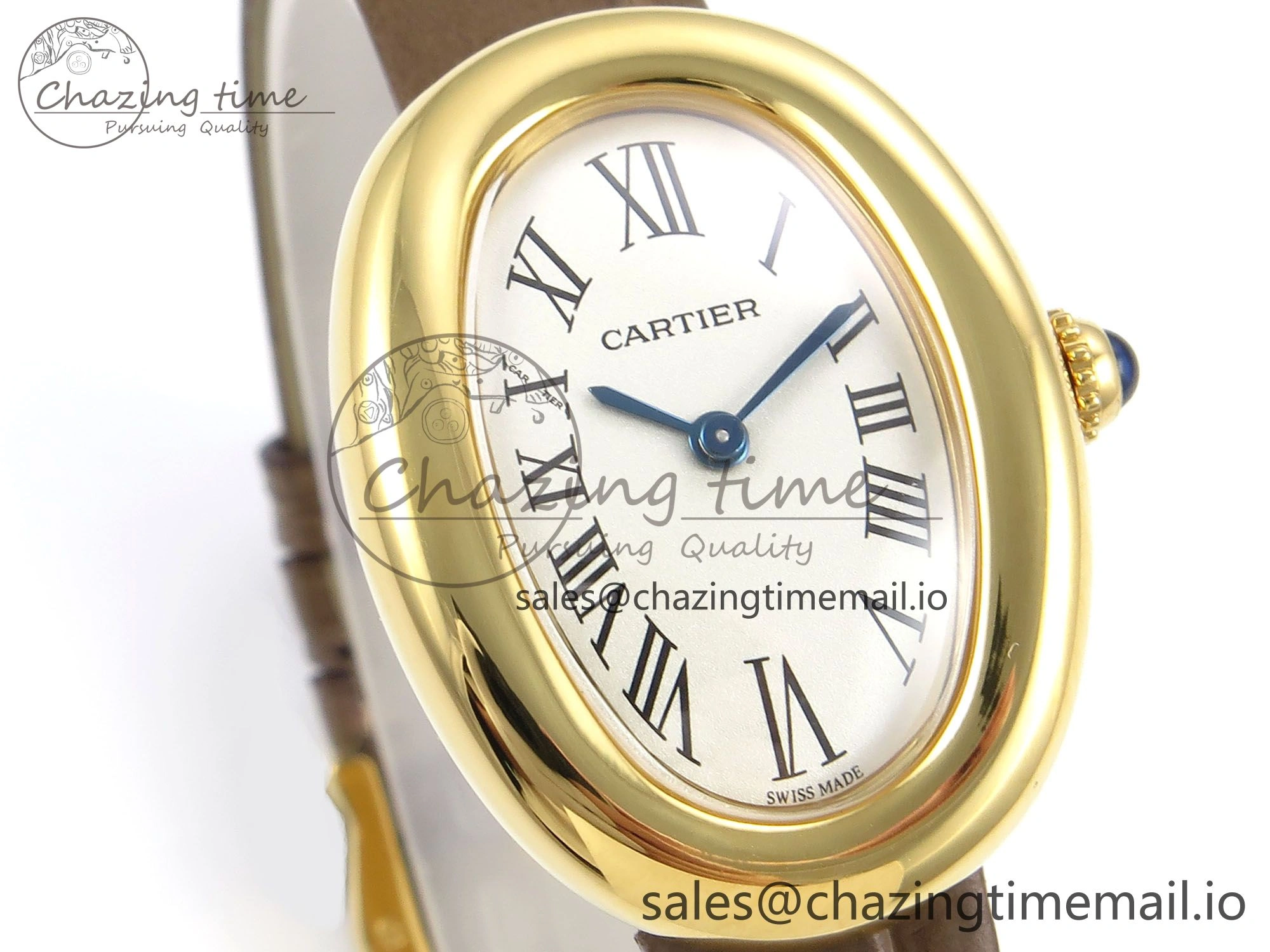 SmartChoice Baignoire De Cartier YG AF 1:1 Best Edition Silver Dial on Brown Leather Strap Ronda Quartz 5862