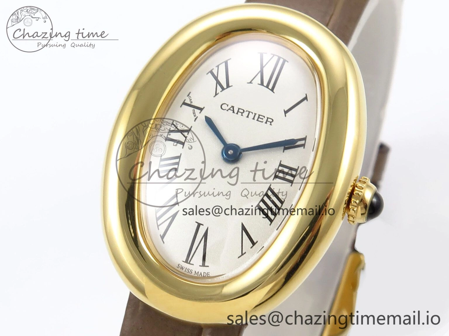 SmartChoice Baignoire De Cartier YG AF 1:1 Best Edition Silver Dial on Brown Leather Strap Ronda Quartz 5862
