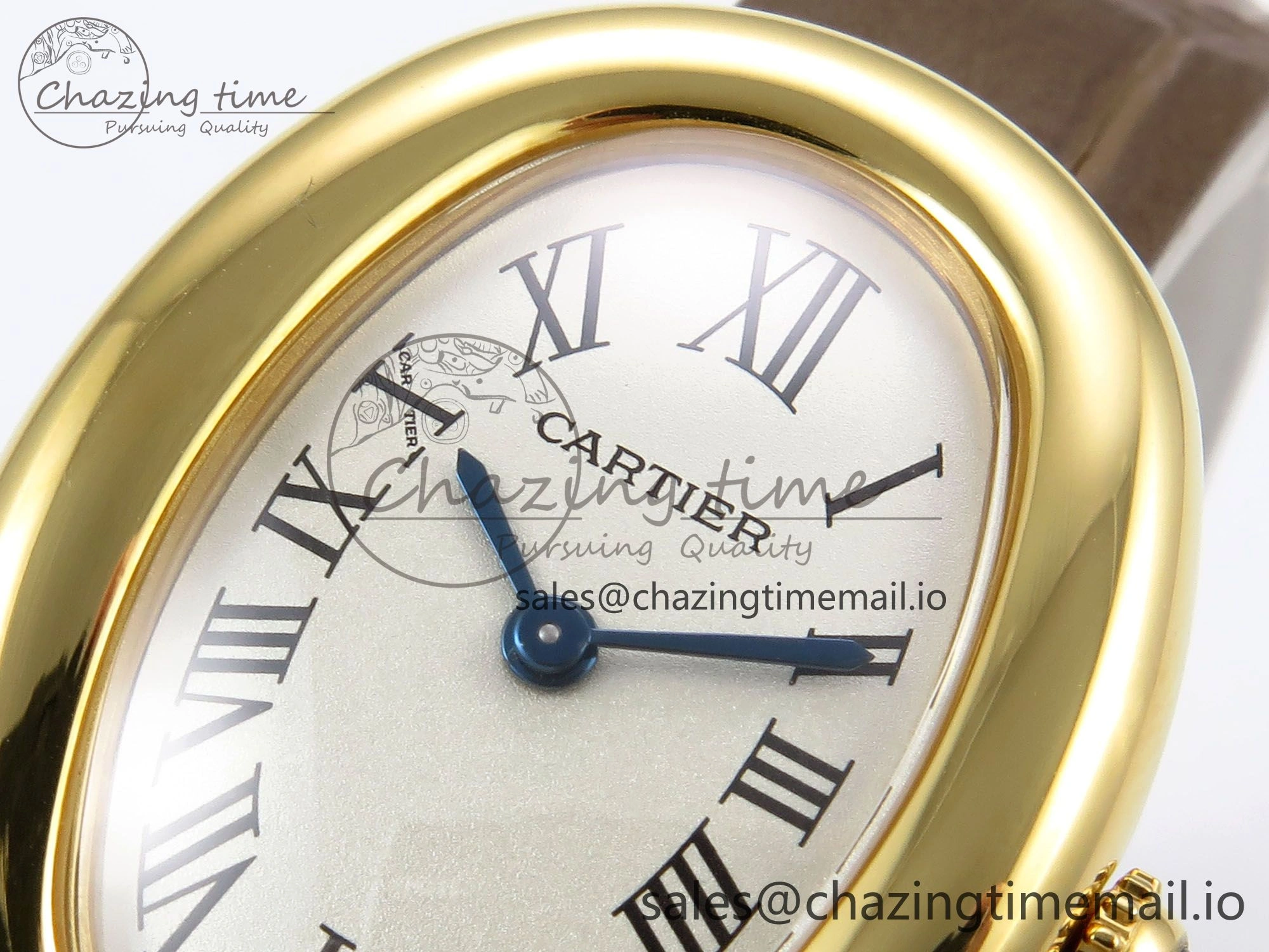 SmartChoice Baignoire De Cartier YG AF 1:1 Best Edition Silver Dial on Brown Leather Strap Ronda Quartz 5862