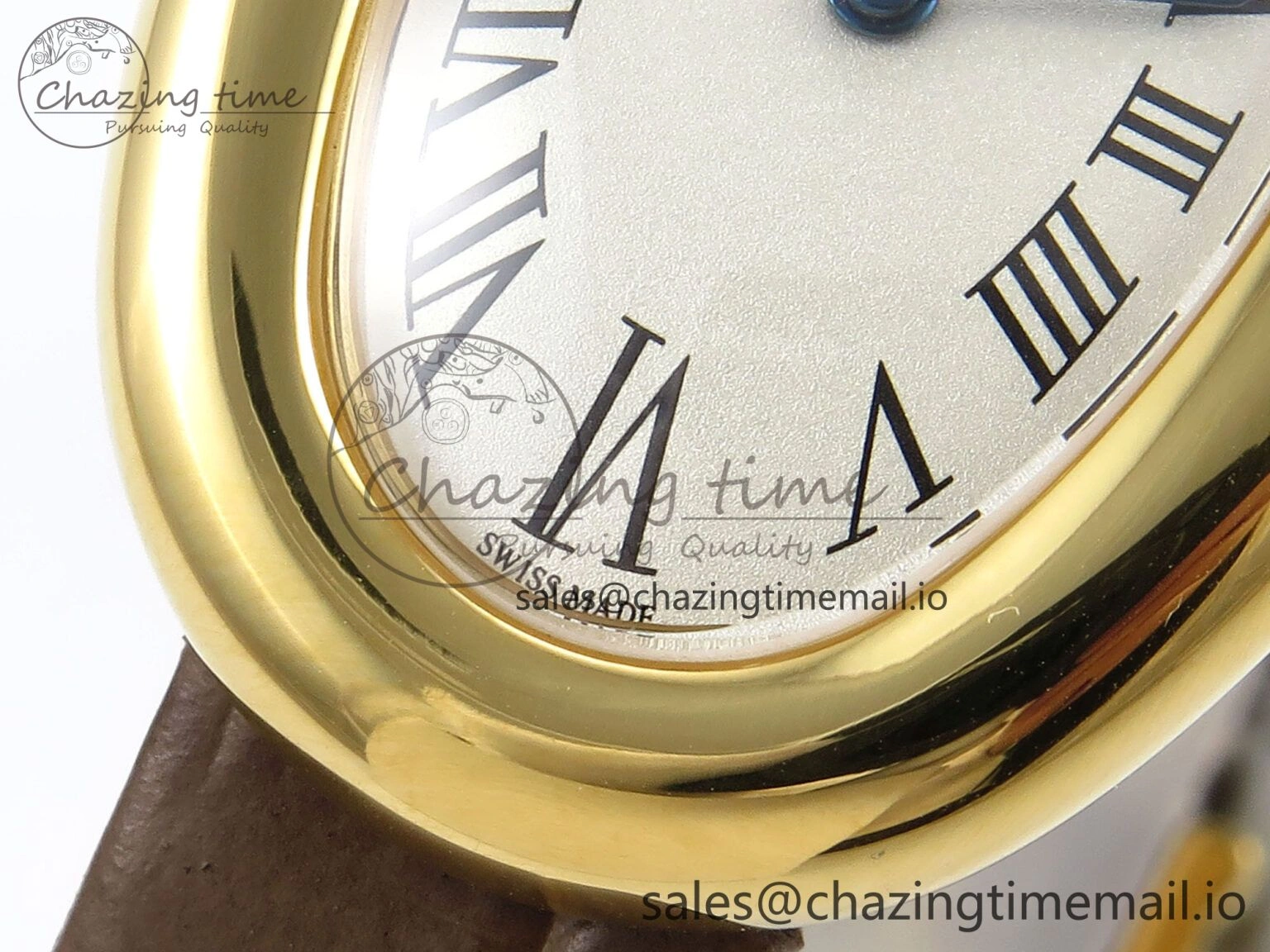 SmartChoice Baignoire De Cartier YG AF 1:1 Best Edition Silver Dial on Brown Leather Strap Ronda Quartz 5862