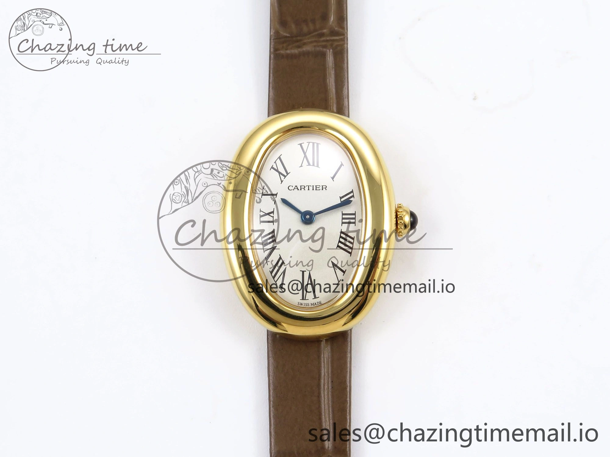 SmartChoice Baignoire De Cartier YG AF 1:1 Best Edition Silver Dial on Brown Leather Strap Ronda Quartz 5862