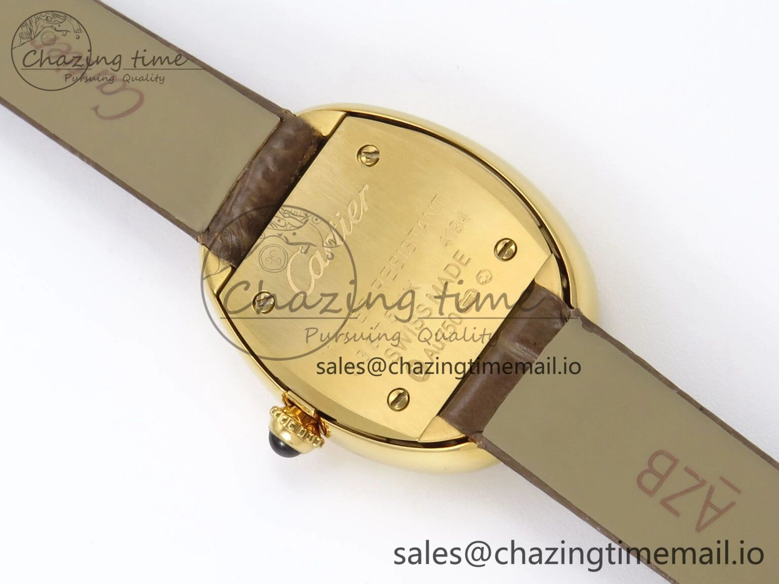 SmartChoice Baignoire De Cartier YG AF 1:1 Best Edition Silver Dial on Brown Leather Strap Ronda Quartz 5862