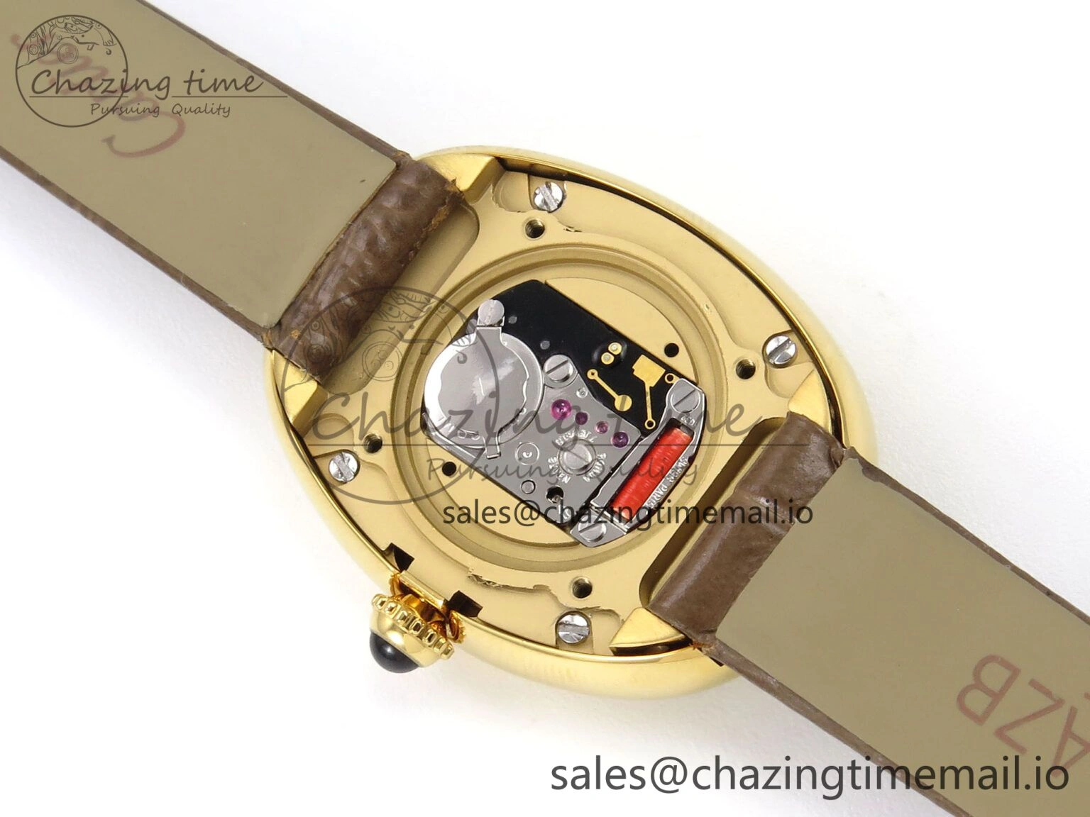 SmartChoice Baignoire De Cartier YG AF 1:1 Best Edition Silver Dial on Brown Leather Strap Ronda Quartz 5862