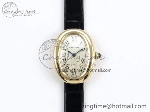Popular Baignoire De Cartier YG DRF 1:1 Best Edition Silver Dial on Black Leather Strap Swiss Quartz 5963