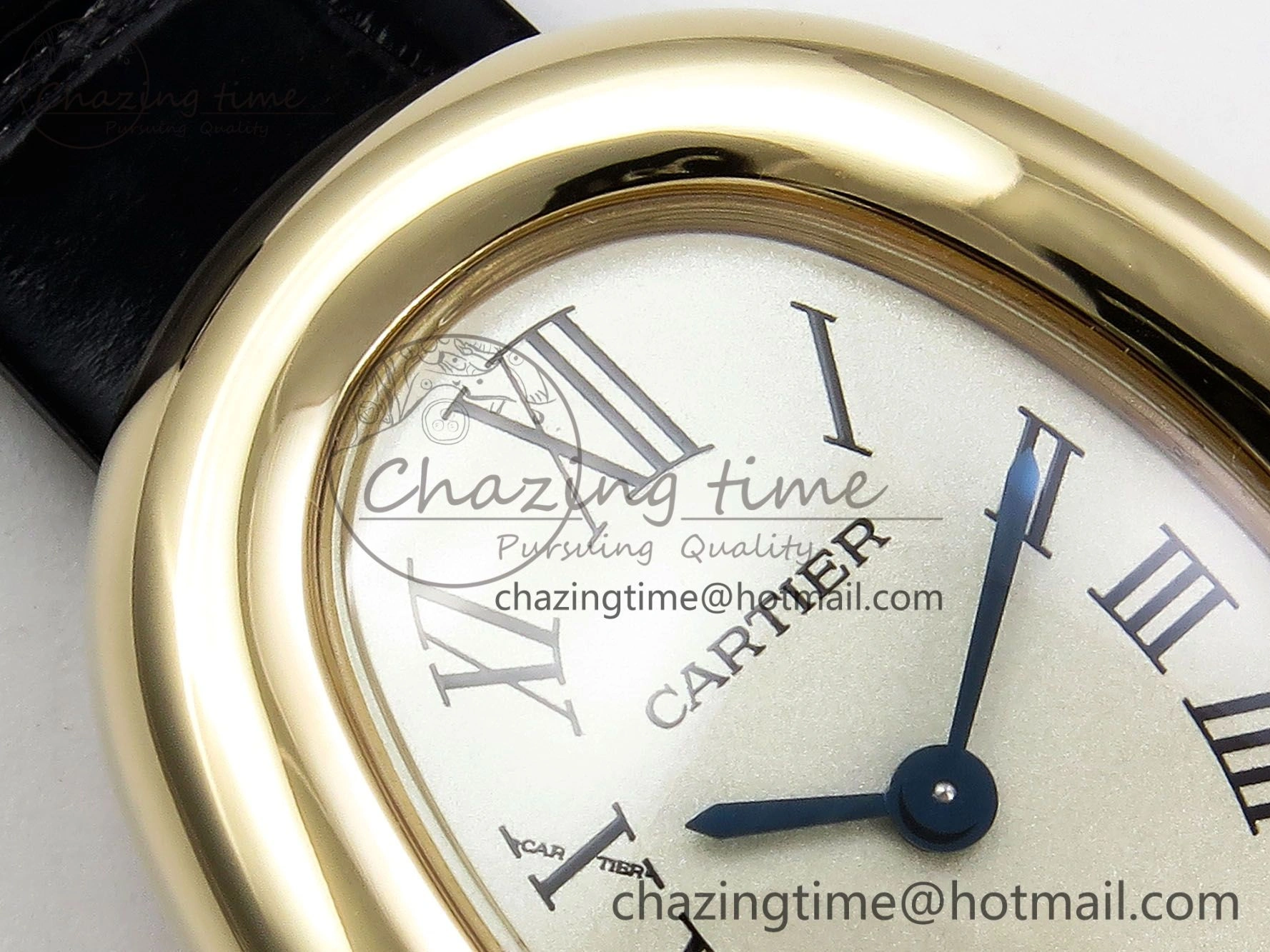 Popular Baignoire De Cartier YG DRF 1:1 Best Edition Silver Dial on Black Leather Strap Swiss Quartz 5963