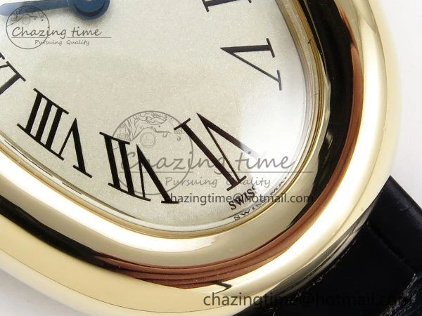 Popular Baignoire De Cartier YG DRF 1:1 Best Edition Silver Dial on Black Leather Strap Swiss Quartz 5963
