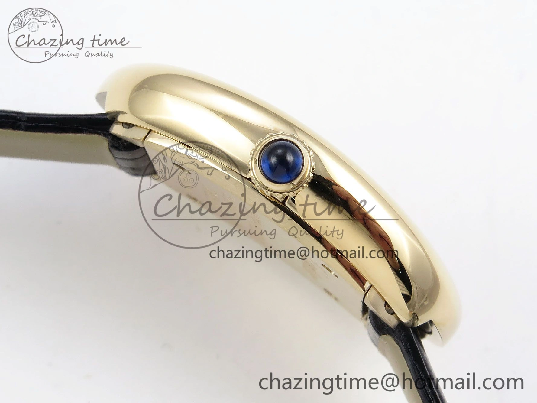 Popular Baignoire De Cartier YG DRF 1:1 Best Edition Silver Dial on Black Leather Strap Swiss Quartz 5963