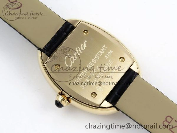 Popular Baignoire De Cartier YG DRF 1:1 Best Edition Silver Dial on Black Leather Strap Swiss Quartz 5963
